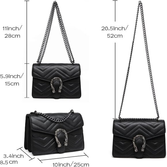 Snake Print Leather Black Crossbody Bag for Women Chain Strap and Clutch Style - Picture 3 of 8